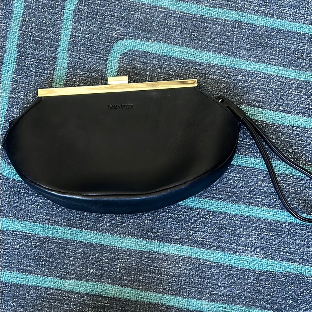 OAK + FORT Black Clutch Wristlet with Gold-Tone Clasp